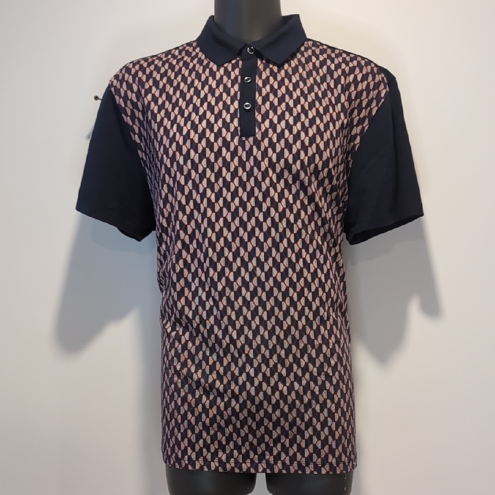 2/$20 Simons Le 31 Navy Geometric Pattern Polo Shirt XXL